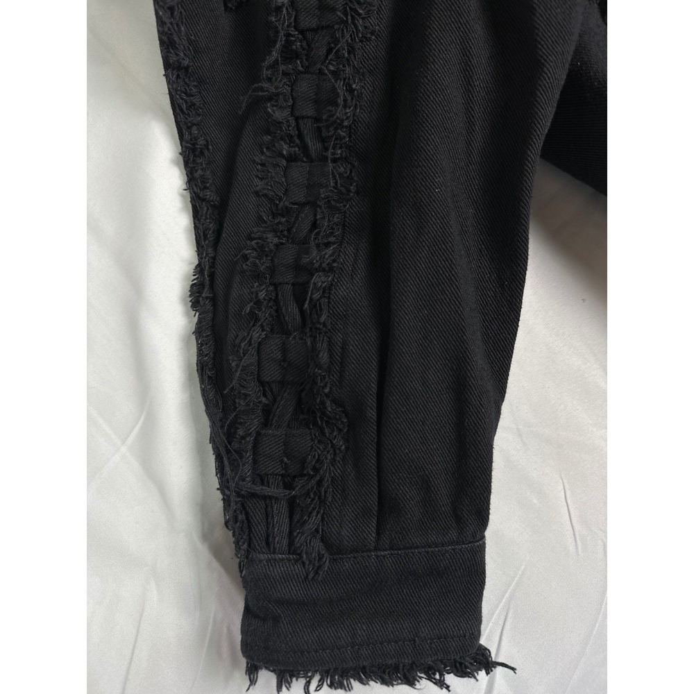 Blue Velvet Womens Distressed Denim Jacket Black Cut Out Frayed Hem 8959BT M - Picture 4 of 8